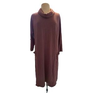 J.Jill Wearever Collection Women's L Tall Pink Cowl Neck Midi Dress Pockets